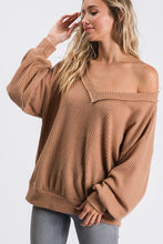 Load image into Gallery viewer, BOAT NECK SOLID WAFFLE PULLOVER