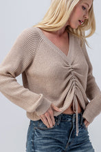 Load image into Gallery viewer, CINCH FRONT V NECK KNIT SWEATER