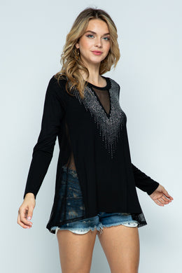 LONG SLEEVE TOP WITH SLIVER STONES