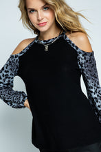 Load image into Gallery viewer, COLD SHOULDER ANIMAL PRINT TOP