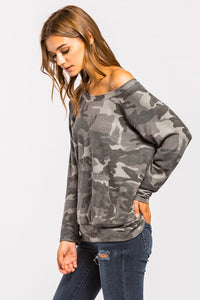 Camo French Terry Of Shoulder Top French