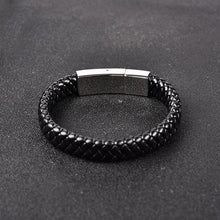 Load image into Gallery viewer, Fashion Men Jewelry Black Genuine Leather Bracelet Silver Color Stainless Steel Magnetic Buckle Punk Bangles Male Gifts