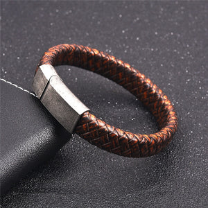 Braided Leather Bracelet for Men Stainless Steel Magnetic Clasp Fashion Bangles Gifts
