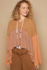 Designed in V-neckline knit top with hoodie, long length bell shape sleeve, oversized fit