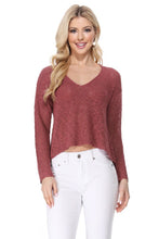 Load image into Gallery viewer, V Neck Drop Shoulder Slub Knit Crop Sweater Top