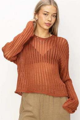 OPEN KNIT LONG SLEEVE SWEATER