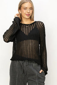 OPEN KNIT LONG SLEEVE SWEATER