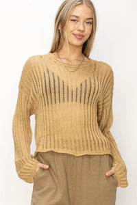 OPEN KNIT LONG SLEEVE SWEATER