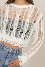 Load image into Gallery viewer, DISTRESSED KNIT CROPPED SWEATER