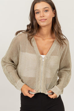 SHIMMER KNIT ZIP-UP CARDIGAN