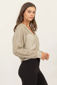 SHIMMER KNIT ZIP-UP CARDIGAN