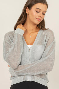 SHIMMER KNIT ZIP-UP CARDIGAN