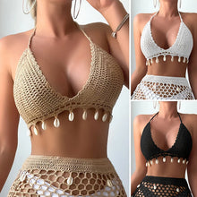 Load image into Gallery viewer, Hand Crochet Sexy Shell Tassel Bikini Swimsuit Hollow Out