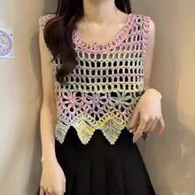 Load image into Gallery viewer, Pastel Tie Dye Crochet Top Sleeveless Sheer Open-knit Crop Tank Tops for Women Teen-girl Spring Summer Boho Vacation Outfit