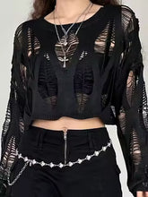 Load image into Gallery viewer, Women Hole Hollow Out T-shirts Batwing Sleeve Knitted Shirt For Women Loose Streetwear Tops Spring