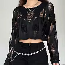 Load image into Gallery viewer, Women Hole Hollow Out T-shirts Batwing Sleeve Knitted Shirt For Women Loose Streetwear Tops Spring