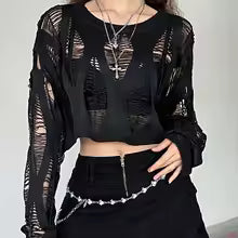 Load image into Gallery viewer, Women Hole Hollow Out T-shirts Batwing Sleeve Knitted Shirt For Women Loose Streetwear Tops Spring