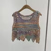 Pastel Tie Dye Crochet Top Sleeveless Sheer Open-knit Crop Tank Tops for Women Teen-girl Spring Summer Boho Vacation Outfit