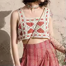 Square Neck Crochet Tank Top Sheer Open-knit Crop Cami Tops Women Teengirl Summer Fairycore Cottagecore Bohemian Beach Outfit