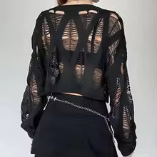 Load image into Gallery viewer, Women Hole Hollow Out T-shirts Batwing Sleeve Knitted Shirt For Women Loose Streetwear Tops Spring