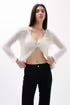 Openwork Long Sleeve Blouse - White-Black