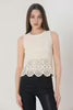 Zero Sleeve Crew Neck Lace Blouse - Beige