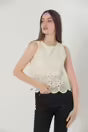 Load image into Gallery viewer, Zero Sleeve Crew Neck Lace Blouse - Beige