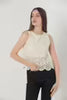Zero Sleeve Crew Neck Lace Blouse - Beige