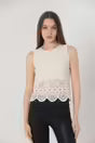 Load image into Gallery viewer, Zero Sleeve Crew Neck Lace Blouse - Beige