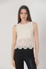 Zero Sleeve Crew Neck Lace Blouse - Beige
