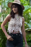 Raw Lace Sleeveless Blouse