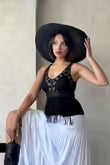 Blouse With Guipure Detailed Strap Black |