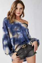Load image into Gallery viewer, TIE DYE THERMAL WAFFLE KNIT V NECK TOP WITH BALLOON SLEEVES