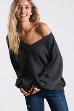 Load image into Gallery viewer, BOAT NECK SOLID WAFFLE PULLOVER