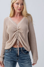 Load image into Gallery viewer, CINCH FRONT V NECK KNIT SWEATER