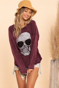 Mineral dyed top with skull print