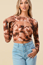 Load image into Gallery viewer, TIE DYE FRONT CUTOUT DETAIL SHEER CROPPED TOP