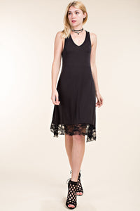 V-NECK SLEEVELESS DRESS WITH LACE TRIM IN THE BACK AND BOTTOM