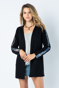 LONG SLEEVE CARDIGAN WITH ANIMAL PRINT INLET