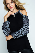Load image into Gallery viewer, COLD SHOULDER ANIMAL PRINT TOP