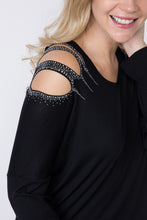 Load image into Gallery viewer, LASER CUT SHOULDER LONG SLEEVE TOP WITH STONES