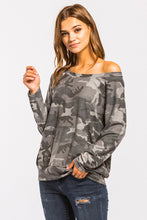 Load image into Gallery viewer, Camo French Terry Of Shoulder Top French