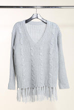 Load image into Gallery viewer, Grey Deep V-Neck Tasseled Hem Sweater