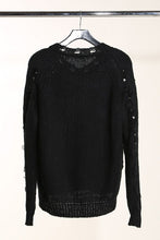Load image into Gallery viewer, Metal Embellished Ribbed Knitted Distressed Sweater