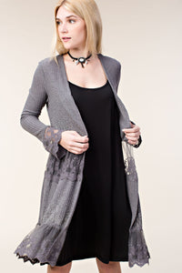Long Sleeve Cardigan with Stoned and Lace Details