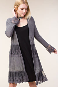Long Sleeve Cardigan with Stoned and Lace Details