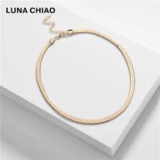 Gold Silver Color Flat Cooper herringbone Chain Choker Necklace for Women
