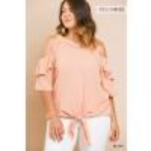 Load image into Gallery viewer, Ruffle Open Shoulder Round Neck Top with Waist Tie